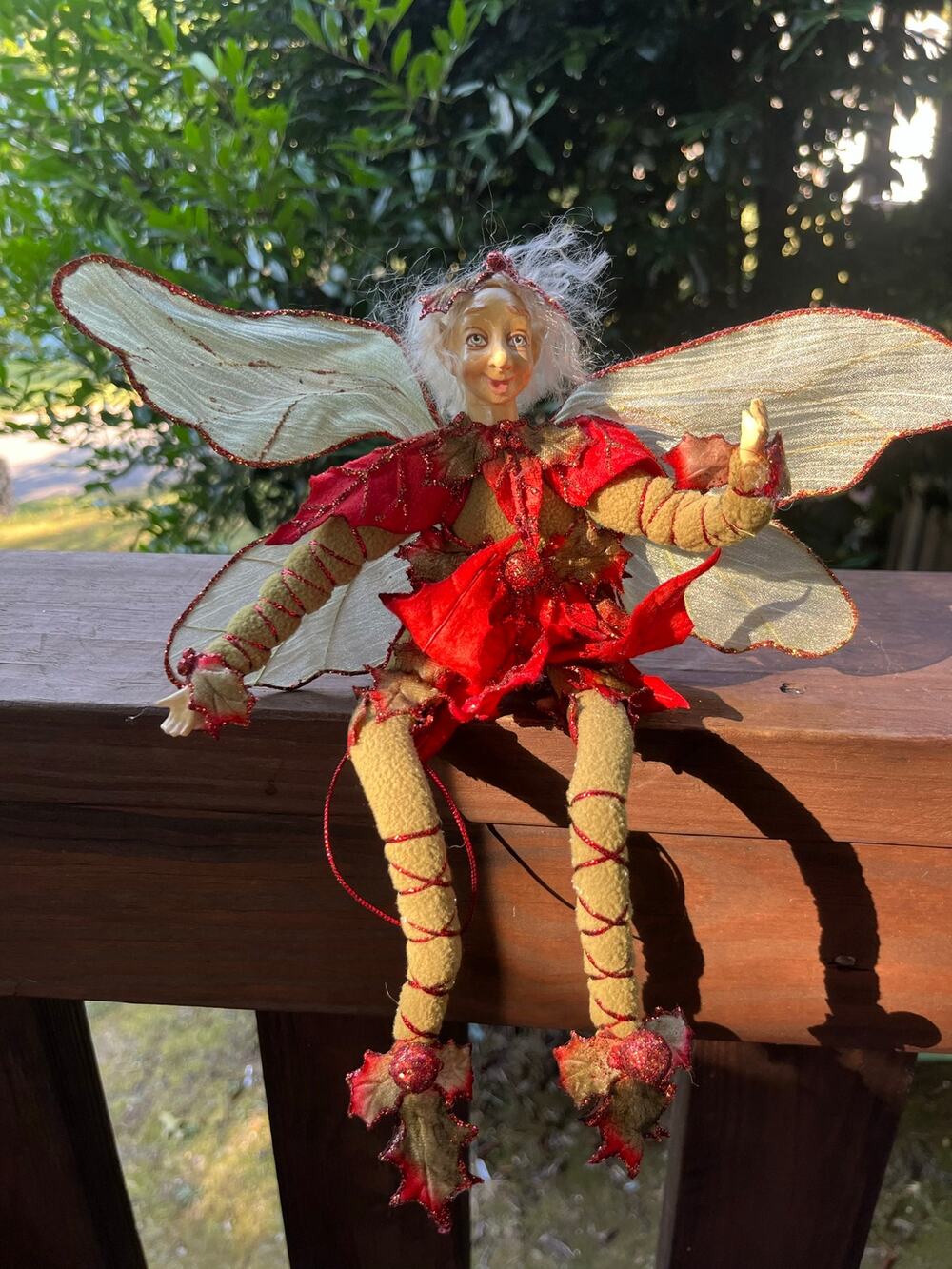 Mark Roberts Fairy Figure Poseable Autumn Red Leaf Sculpted Face Wings 10in